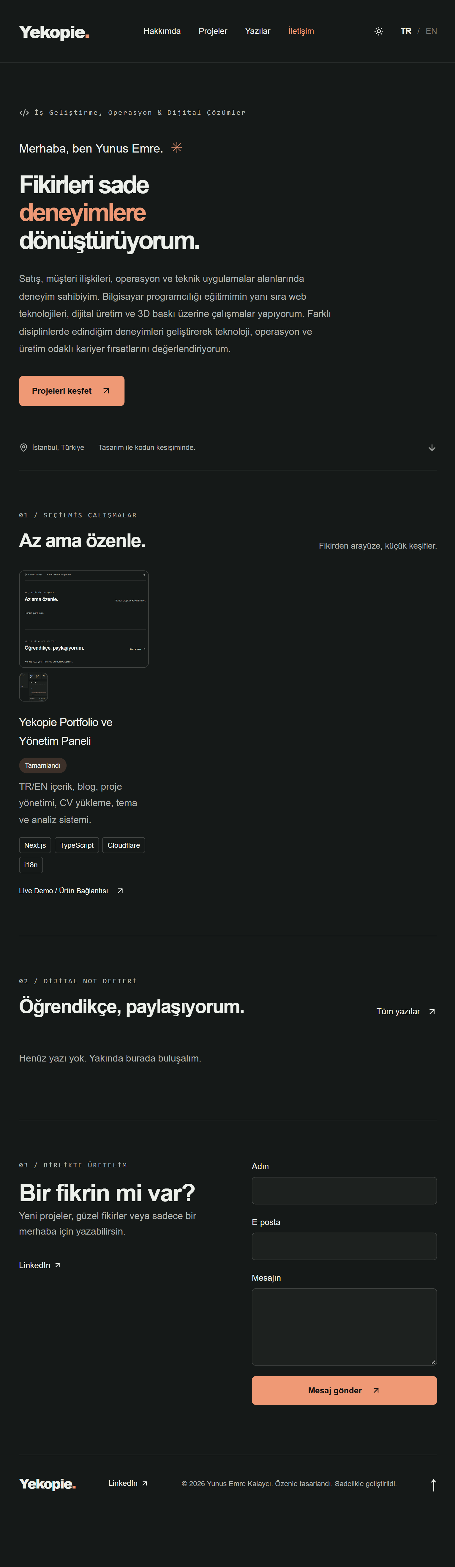 Mobile responsive view of the Yekopie personal portfolio and blog website